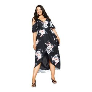 City Chic Black Lotus Dress in Extra Extra Large (24W)
